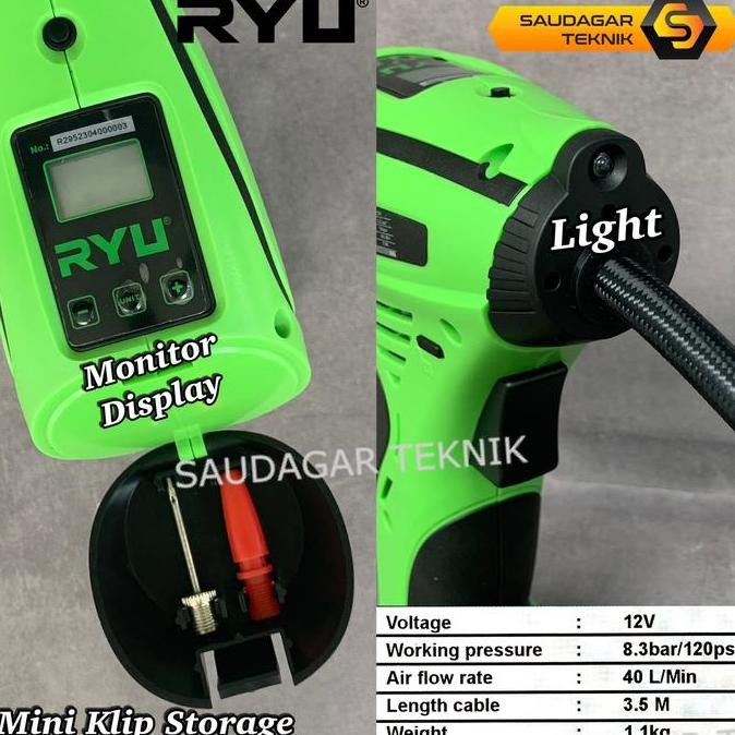 Ryu Mini Air Compressor RCC 12 V Mesin Pompa Angin Ban Mobil Motor DC Portable RYU RCC12 Kompresor A