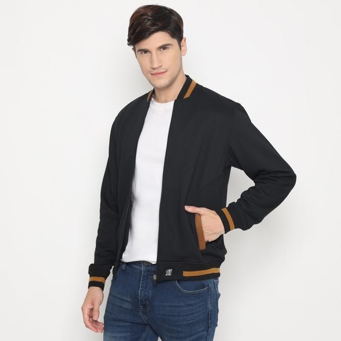 Promo D&F Jaket Bomber Pria - Hitam Cut & Sewn Coklat