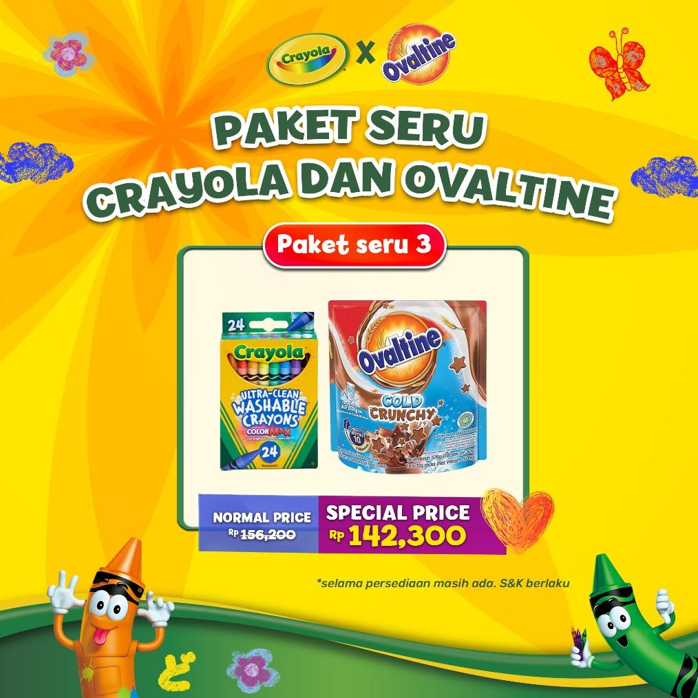 

LINDU BUNDLING CRAYOLA 24ct Regular Washable Crayons x Ovaltine 18s