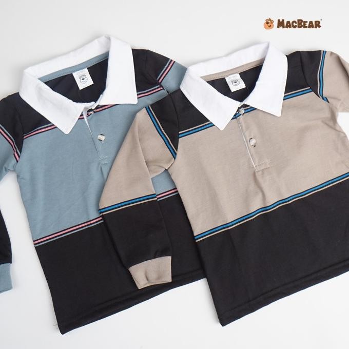 Sale Macbear Baju Anak Remaja Laki-Laki Lengan Panjang Polo Shirt Salur Rugby Stripe Champion