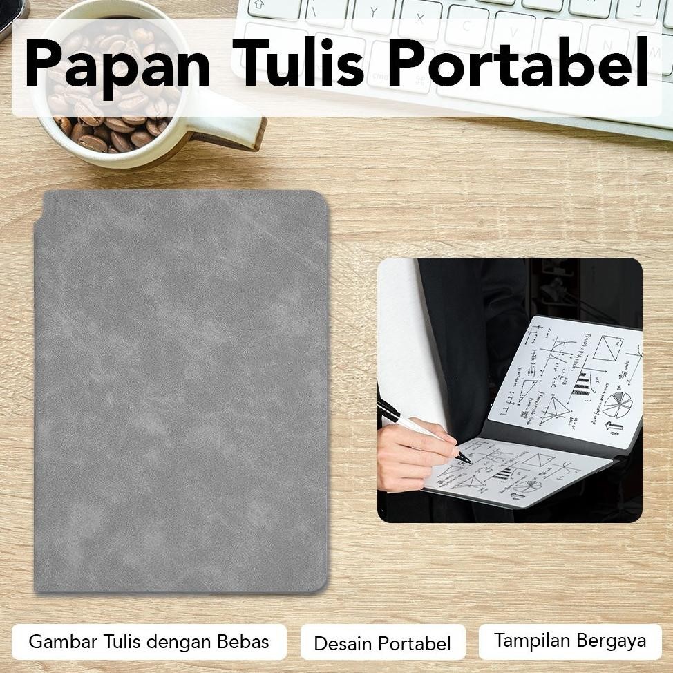 

Papan Tulis Portable A5 Whiteboard Notebook PU Leather with Pen Draf Buku Notepad