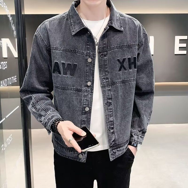 Jaket Denim Musim Panas Pria, Jaket Denim Pria Tampan, Jaket Bordir Trendi Gaya Korea Baru