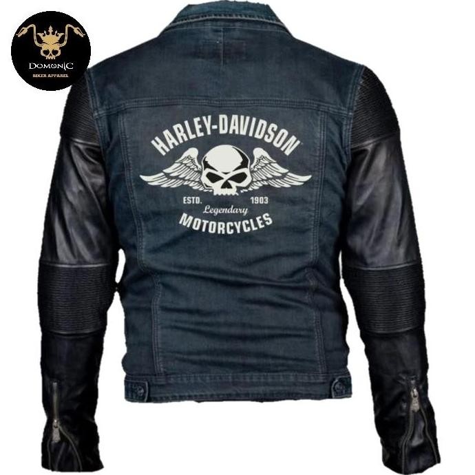 Spesial Jaket Jeans Kulit Motor Harley Davidson Kualitas Original - Denim Harley Wings Skull