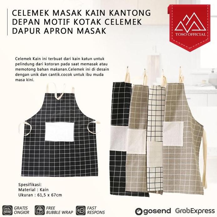 

Terlaris Celemek Masak Kain Kantong Depan Motif Kotak Celemek Dapur Apron Masak