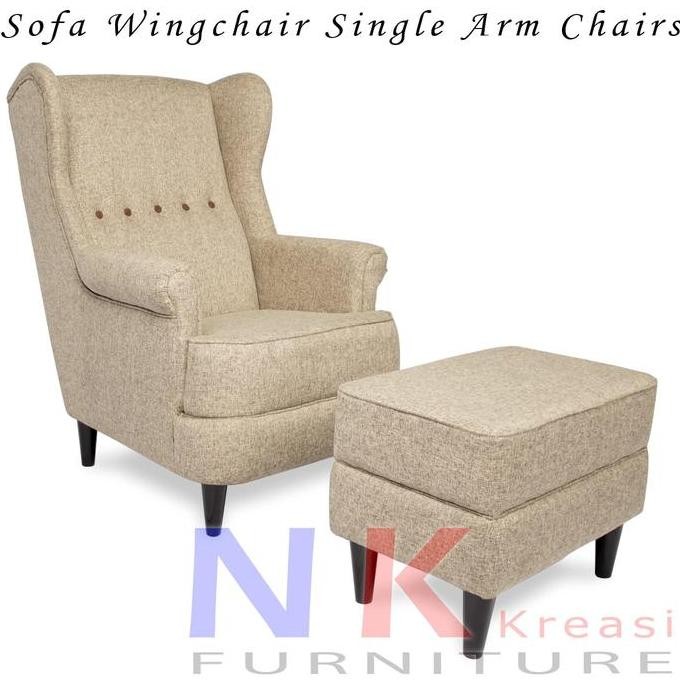 Terlaris Sofa Wingchair Classic, Wing Chair Single, Arm Chairs + Stool Cantik