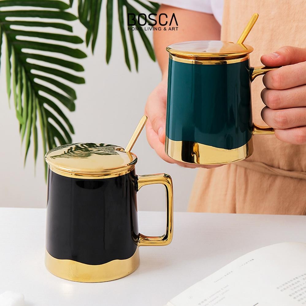 Terlaris Bosca Living - Orville Gold Ceramic Mug Set / Gelas Keramik Gold dengan Tutup / Set Mug Ker