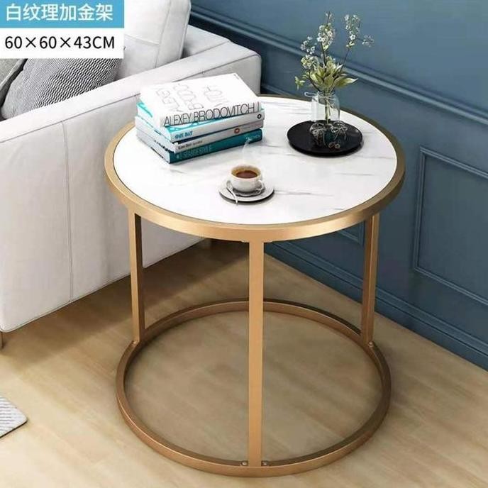 

Terlaris Meja Rak Sofa Side Table Marbel Corner European Bulat Round Bedside 1