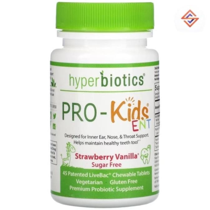 Hyperbiotics Pro Kids Ent Sugar Free Strawberry Vanilla 45 Tabs Original Produk