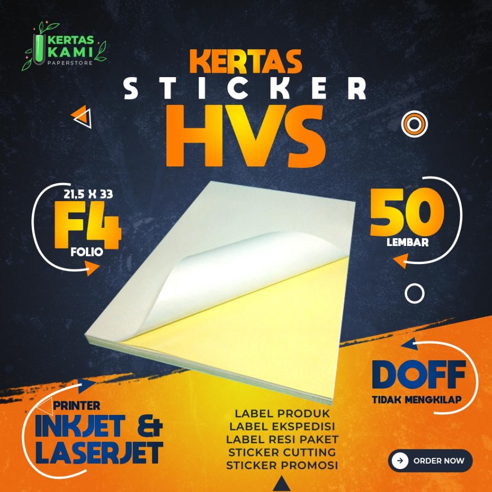 

KA Stiker HVS Doff FOLIO F4 isi 50 Lembar LINTEC - FOLIO Kertas Sticker HVS Matte Plain 160 gsm ukuran F4 isi 50 lembar Matt Label Resi dan Produk Doff Merk LINTEC 160 gram Inkjet Printer