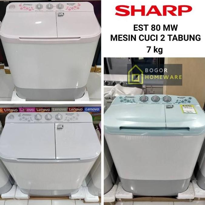 TERLARIS - (KHUSUS BOGOR) MESIN CUCI SHARP 2 TABUNG EST 80MW 8KG