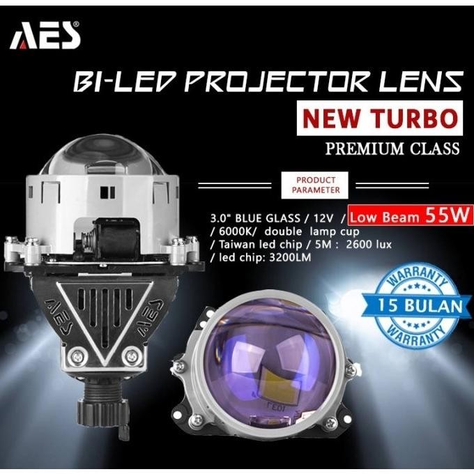 Bilens LED Projector Lens Biled Bi-led TURBO AES Gen 2 Bluefirm 3 Inch Dual Chip Led 55 W Sepasang