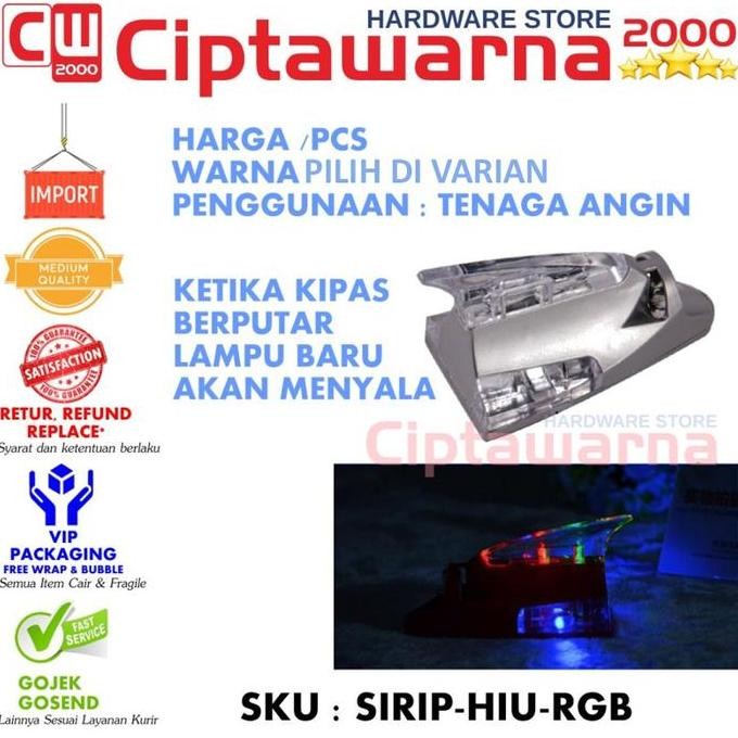 ```````] Antena Mobil Sirip Hiu Tenaga Angin Silver Lampu RGB LED Shark Fin
