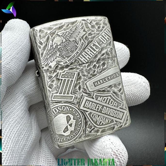 Korek Api Minyak Zippo Brass Armor Silver Harley Davidson 162 Terbaru