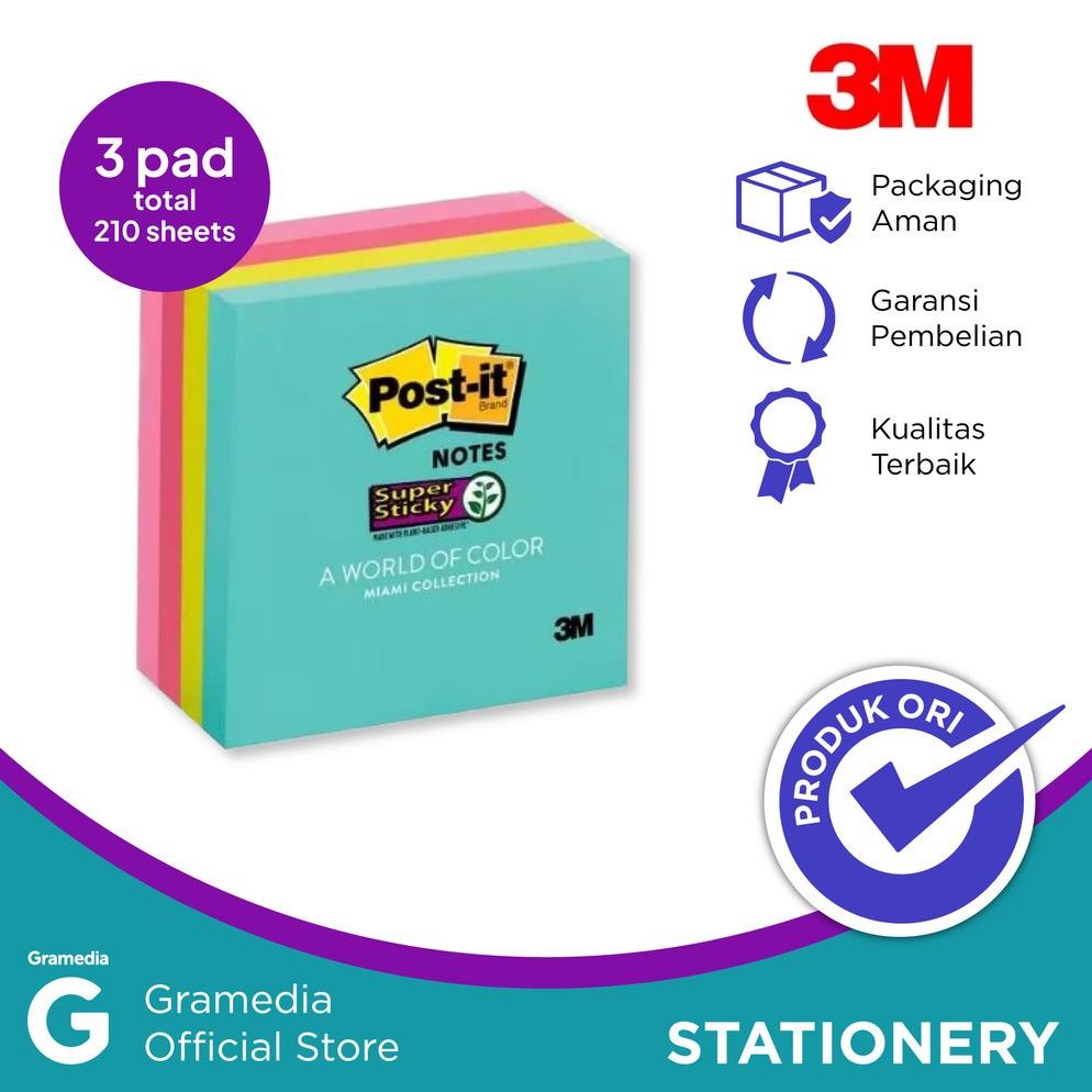 

Post It Sticky Notes Miami- 3 Pads/Pack- 3X3