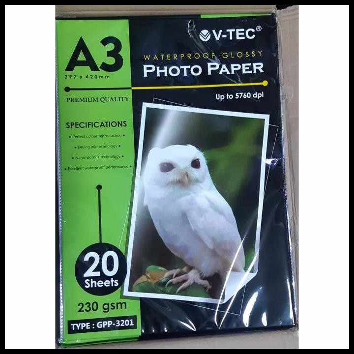 

Terlaris Glossy Photo Paper/Kertas Foto /Kertas Glossy A3 230Gsm V-Tec Gpp-3201 Good Quality