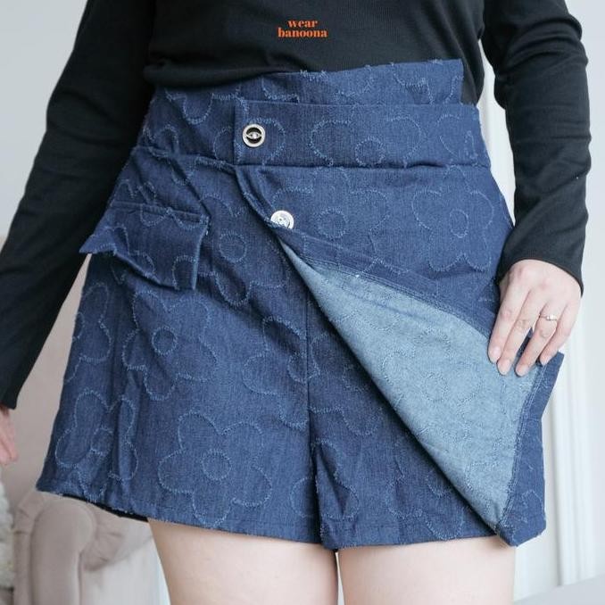 Murah Wear.Banoona - Chija Denim Skort | Rok Celana Jeans Stetch Korea Big Size Wanita Jumbo