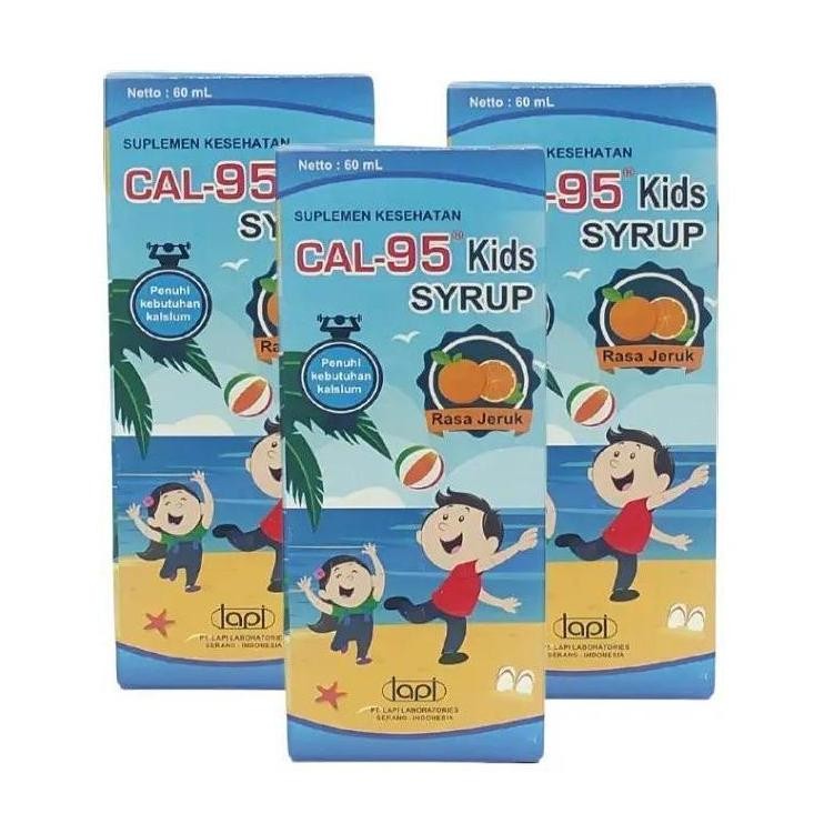 Cal-95 Sirup 60 ml - Cal 95 Kids - Calcium Pertumbuhan Tulang & Gigi Anak - Peninggi Badan Anak