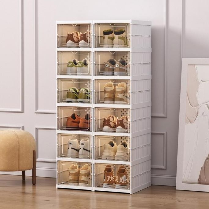 Terjangkau Thick And Bright Shoe Box Without Dividers, Easy To Arrange And Foldable, Plastic Shoe St