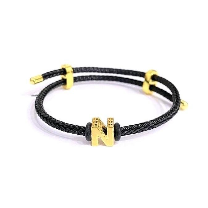 Gelang Tali Liontin Huruf N Balok Koleksi Josean Elegant Emas Asli