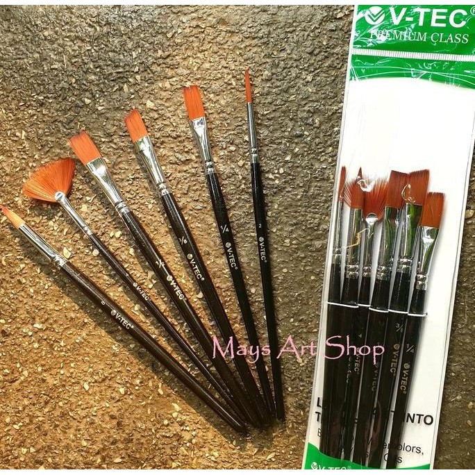 

ready !!! Kuas Lukis Set Isi 6 V-Tec A0107 Premium Quality Brush / VTEC Artist Brush Kipas Fan Flat Round Lancip