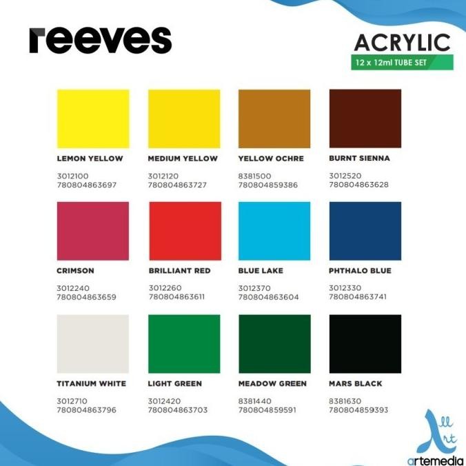 

ready !!! REEVES CAT ACRYLIC TUBE 12X12 ml COLOR PAINT SET AKRILIK