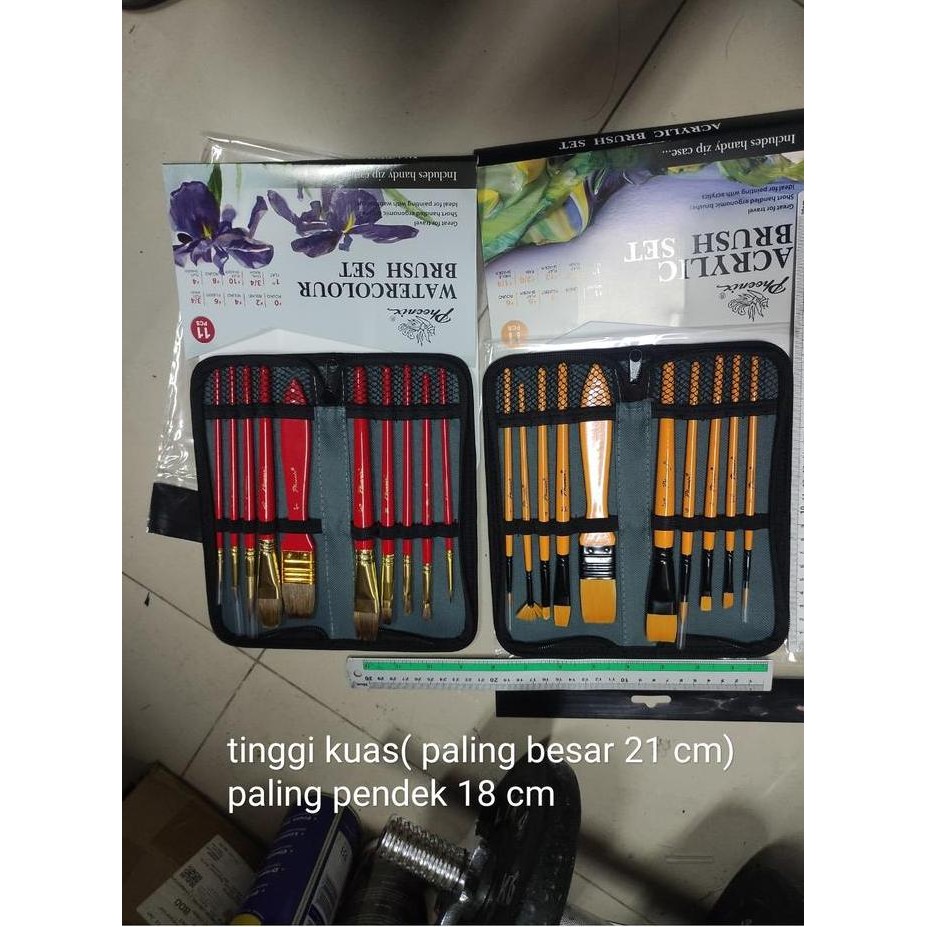 

ready !!! kuas set acrilic sisi 11pcs (10 kuas 1 pouch) phoenix acrilic brush se