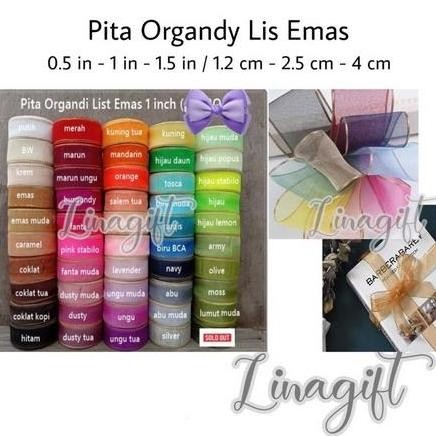 

ready ( 20 YARD ) PITA ORGANDI LIST EMAS 1.5 IN / 4 CM - ORGANDY LIS EMAS 1 1/2 INCH / ORGANZA / GOLD LIST / HIASAN KADO / PARCEL / HAMPERS - SILK CHIFFON TRANSPARANT RIBBON