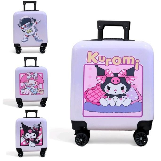 Tas Koper Anak Kuromi Troli Roda 4 Ukuran 18 Inch