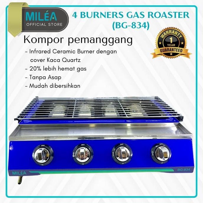 Kompor Gas Pemanggang Bakaran Sosis 4 Tungku Roaster Milea Glass Cover