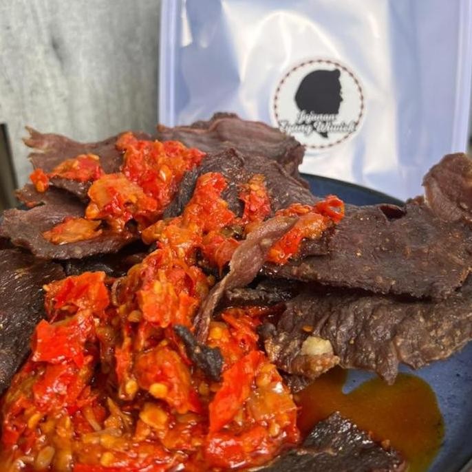 Dendeng Sapi Kering + Sambal Balado Pedas Asli Khas Minang Padang Jajanan Eyang Wiwiek Asal Payakumb
