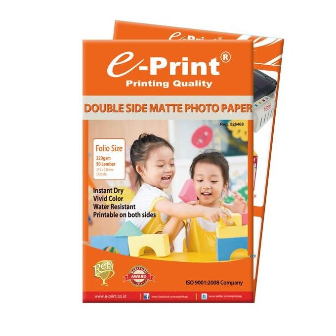 

Kertas Foto Double Side Matte Doff Folio F4 220Gsm 50Lembar E-Print Terlaris