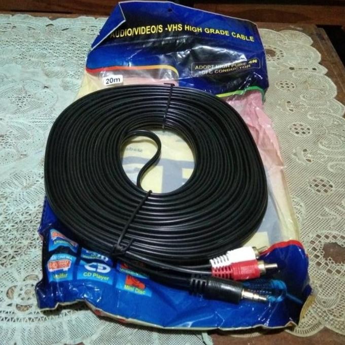 Kabel Jack Audio 3.5 Mm To 2 Rca  Gold Plate 20 Meter New Stok