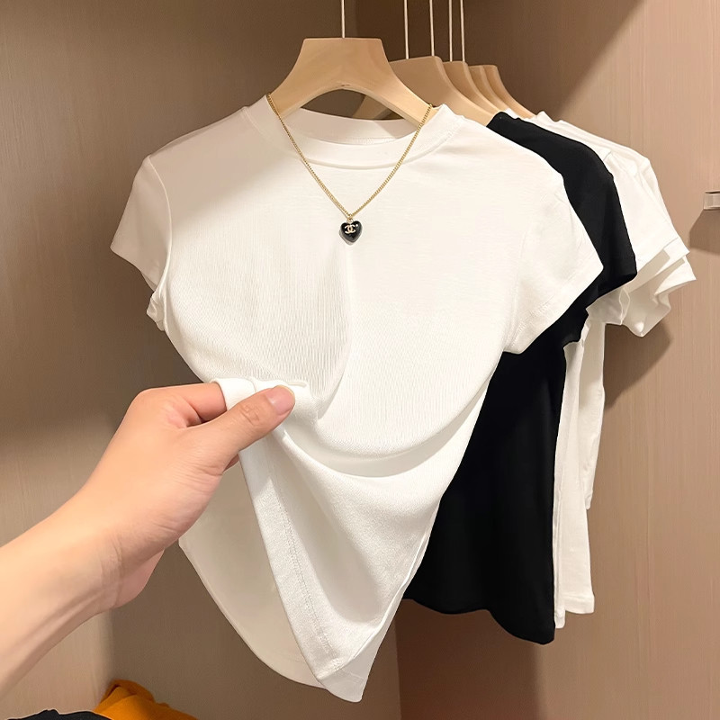 Kaos Leher Kru Melar Slim Fit Putih Premium/Kaos leher bulat warna solid