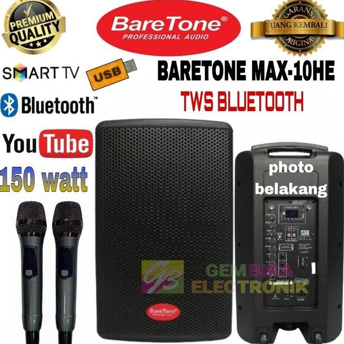 Speaker Portable Baretone Max10He Wireless Karaoke Tws Bluetooth Ori New Stok