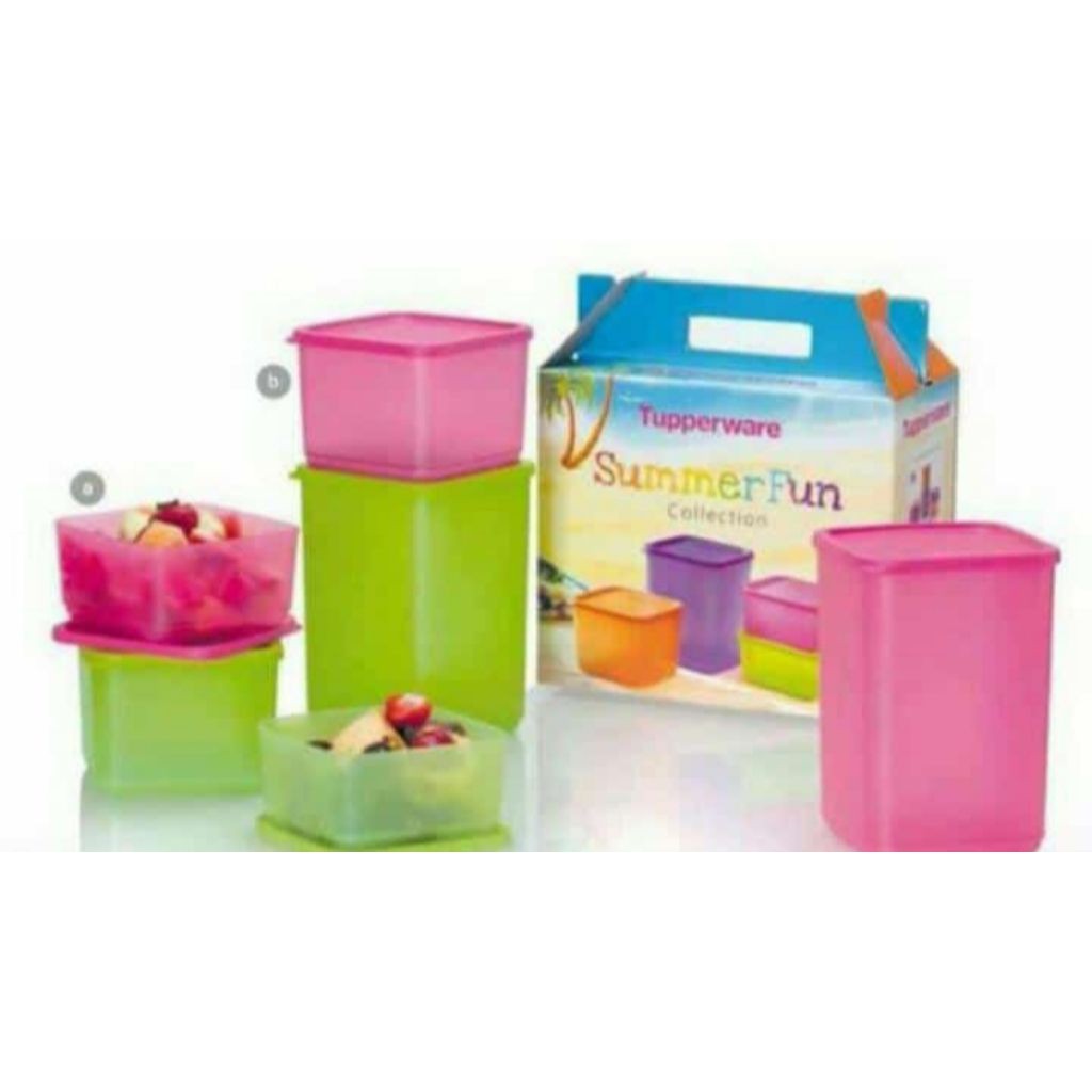 Tupperware Toples persegi Summer Fun hijau pink