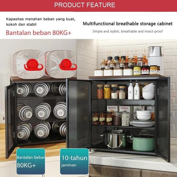 Lemari Piring Minimalis Rak Dapur Stainless Rak Penyimpanan Serbaguna Rak Dapur Kabinet Multi-Lapisa