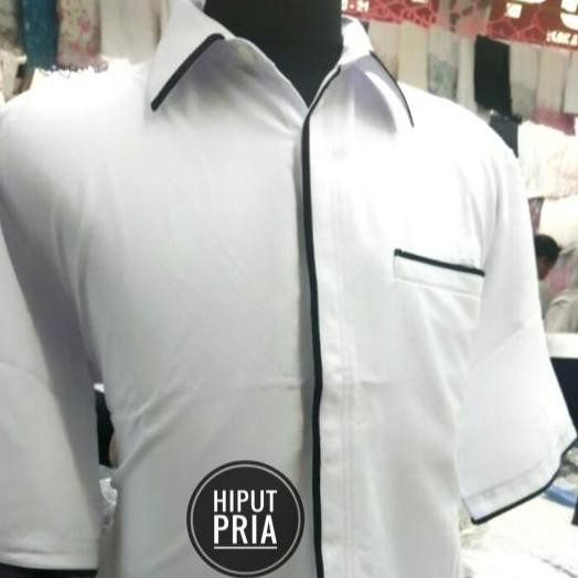 Tersedia Kemeja Hem Pria Putih Lis Hitam Hiput Putih Atasan Putih Seragam PDH
