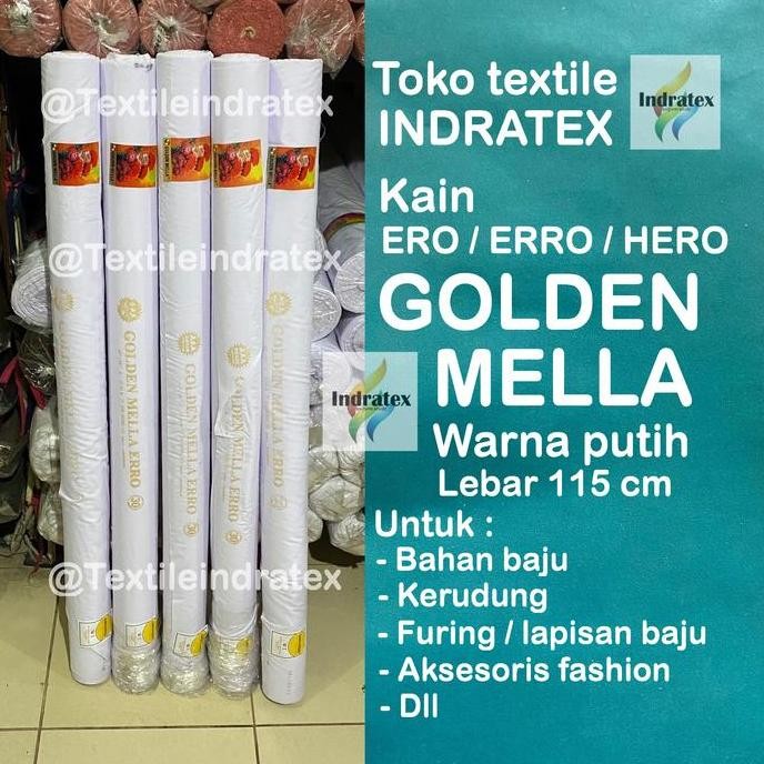 Tersedia ( per 1 roll ) kain furing ero erro hero GOLDEN MELLA PUTIH sariwarna rollan lebar 115 cm i