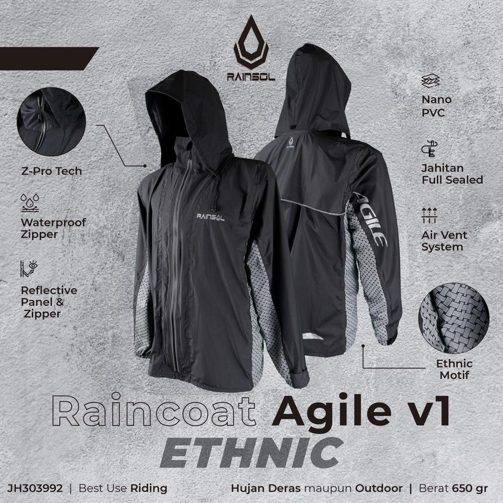 Rainsol Agile v1 | Jas Hujan Motor Dewasa | Double Sleting | 100% Waterproof