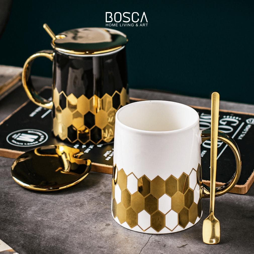 Terlaris Bosca Living - Honeycomb Ceramic Mug Set / Satu Set Gelas Minum Bahan Keramik dengan Tutup 