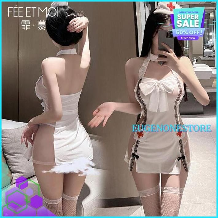 PERAWAT SUSTER PIYAMA BAJU DINAS MALAM SEXY LINGERIELINGERIE COSPLAY CUSTOM + G STRING NURSE PERAWAT