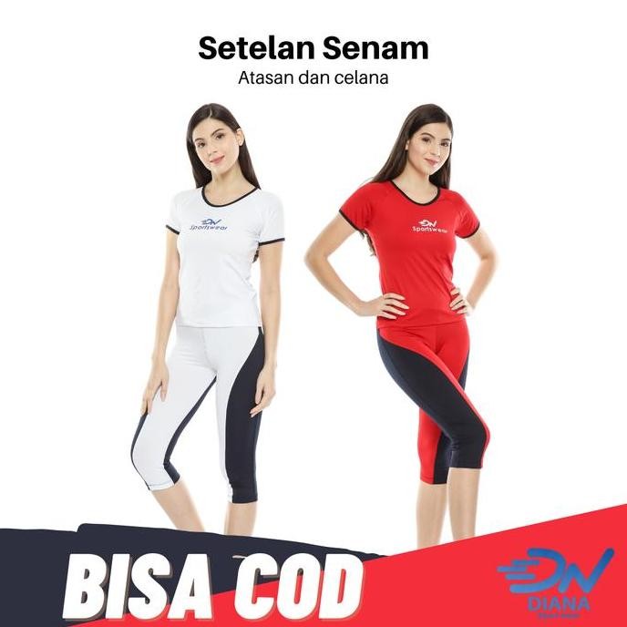 Baju Senam Wanita Merah Putih / Set Olahraga Wanita Jumbo PS