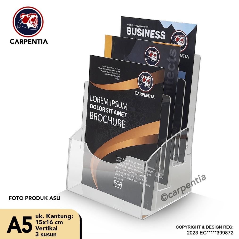 

Carpentia Tempat Brosur Akrilik 3 Tingkat uk. A5 - Display Flyer Tipe E 3 Susun