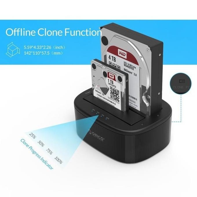 Docking ssd hdd orico dual 2 bay Slot 2.5 3.5 sata usb 3.0 5Gbps 10TB 6228-us3 6228us3-c clone offli