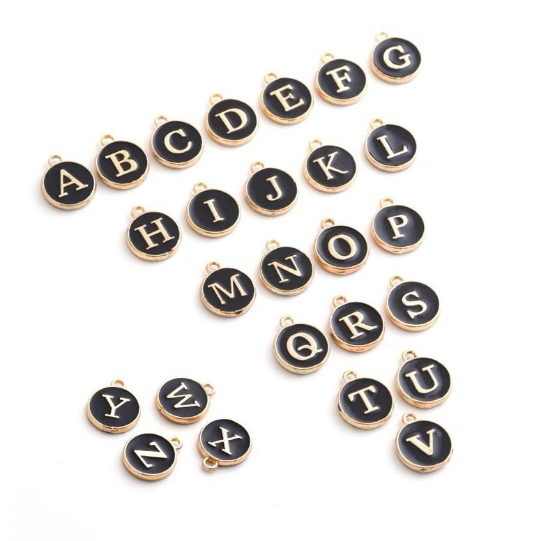 DIY 10 pcs Charm Huruf Enamel Epoxy black / hitam bandul AST