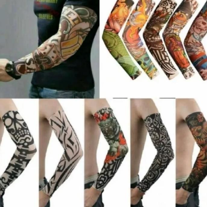 6 Pasang manset tato lengan panjang pria temporer premium AST