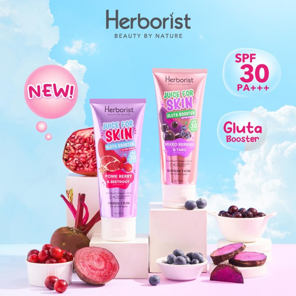 Herborist Juice For Skin Gluta Booster Lotion Serum Spf 30 Pa+++ Mixed Berry & Taro Extracts Indones