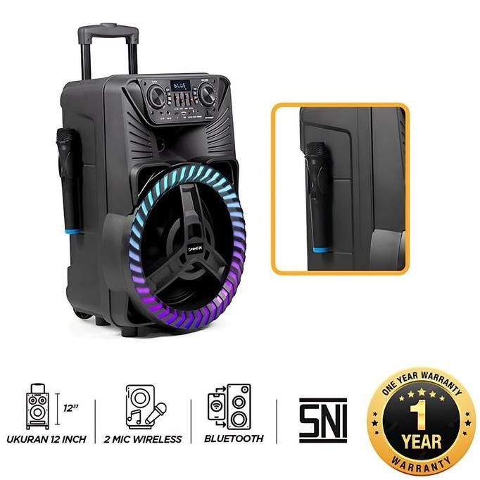 Sale Trolley Speaker Niko 1202 Free 2Mic Wireless Speaker Bluetooth Portabel [12 Inchi] Led Tws Adap