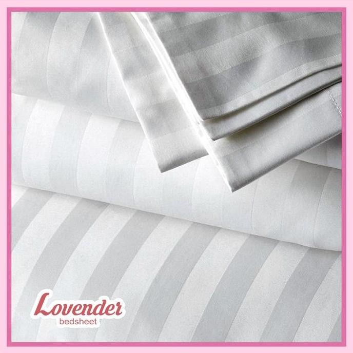 TERMURAH - Kain sprei dobby salur 3 cm putih TC 300 [lovender bedsheet]