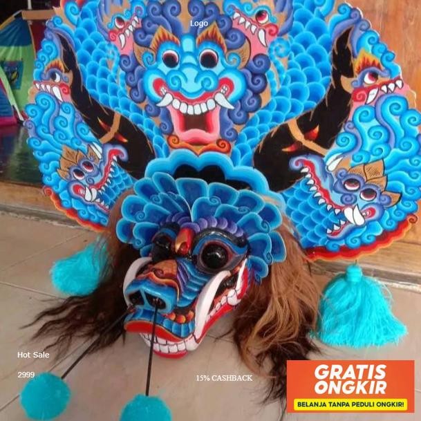 [New Barongan Kayu] Barongan Barongan Telon Biru Full Kayu Waru Ukuran 17-18 Ukir Alus 